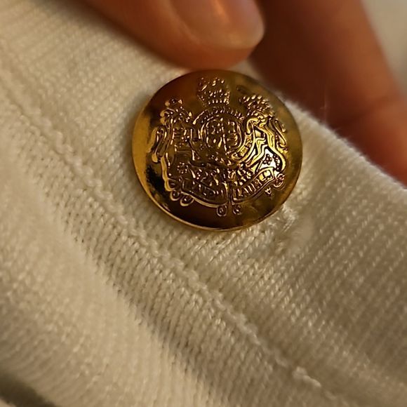 RL NWT White/Blue Stripe w/ Gold Logo Button Trim pullover casual sweater plus - Picture 10 of 10